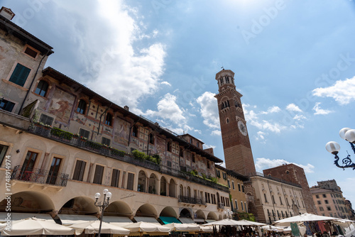 Historic Torre dei Lamberti and Piazza delle Erbe in Verona, Italy