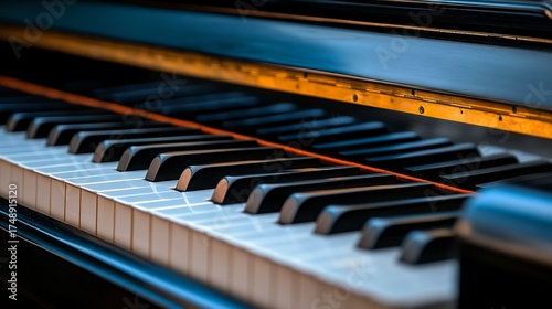 Close Up of Piano Keys Black and White Keys Illuminated by Warm Light