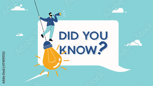 did you know template design, fun fact, expert information, explanation or solution, idea or advice message, useful knowledge or wisdom, useful tip, man talk on megaphone on did you know speech bubble