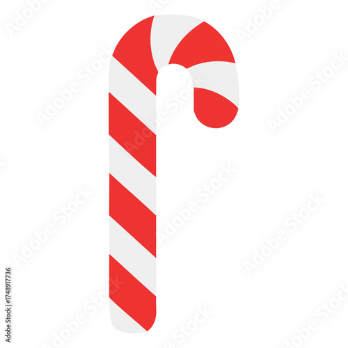 Red and white striped candy cane with curved top positioned upright