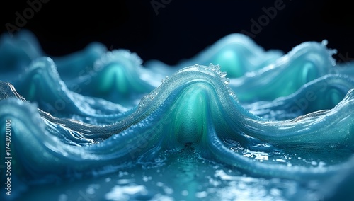 Modern 3D abstract artwork of transparent glass waves in motion, blending fluid forms, reflections, and subtle gradients for a sleek digital design