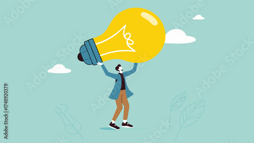 businessman bring big light bulb idea for new product idea or business opportunity, finding new idea, creativity or innovation to create new product, solution to solve problem or fix mistake concept

