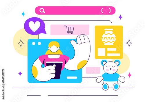 Online Marketplace For Handmade Goods Illustration Featuring a Platform That Allows Craftsmen to Sell Unique Handmade Products to Consumers