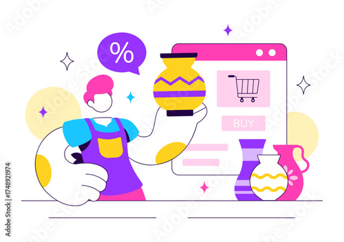 Online Marketplace For Handmade Goods Illustration Featuring a Platform That Allows Craftsmen to Sell Unique Handmade Products to Consumers
