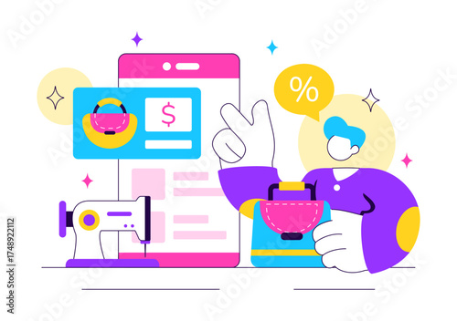 Online Marketplace For Handmade Goods Illustration Featuring a Platform That Allows Craftsmen to Sell Unique Handmade Products to Consumers