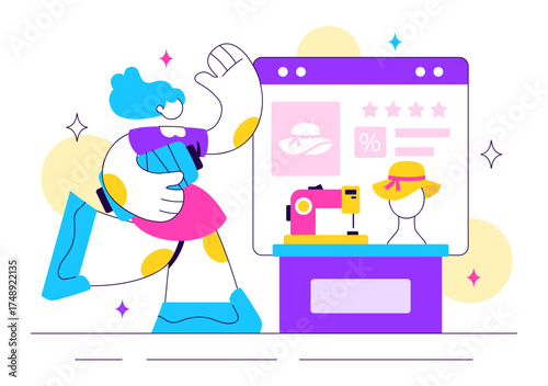 Online Marketplace For Handmade Goods Illustration Featuring a Platform That Allows Craftsmen to Sell Unique Handmade Products to Consumers
