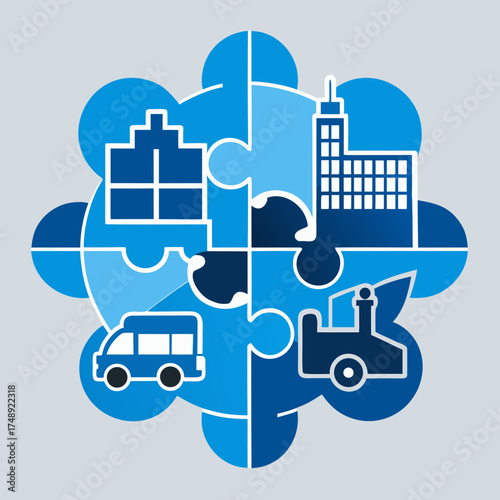 Puzzle pieces illustrating different modes of transportation
