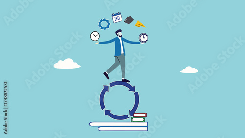 build good work habits with several skills, habitual procedures leading to business or career success, discipline or working efficiency, business people carry out work with a circle of good work habit