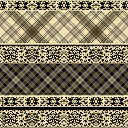 Black and beige Lace plaid Stripes patchwork