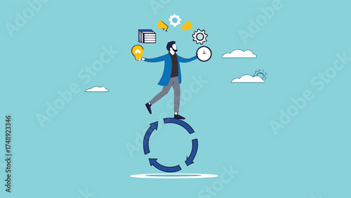 build good work habits with several skills, habitual procedures leading to business or career success, discipline or working efficiency, business people carry out work with a circle of good work habit