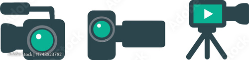 Set of Video Camera Icons in Flat Design Style for Video Production and Content Creation Projects