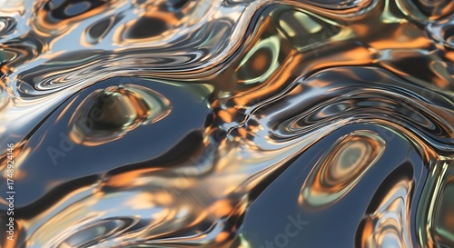 Iridescent molten abstract surface with waves of gleaming material