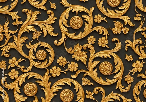 Luxurious golden floral ornaments elegance pattern on dark background