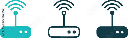 Three Wifi Router Icons in Various Shades of Blue Representing Wireless Connectivity and Internet Access