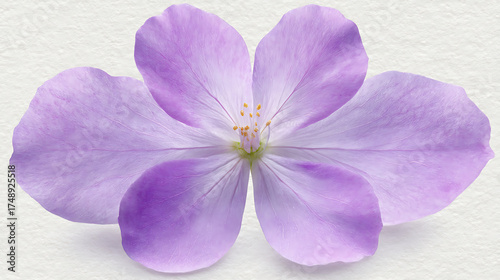 A close up of a purple flower with a white background