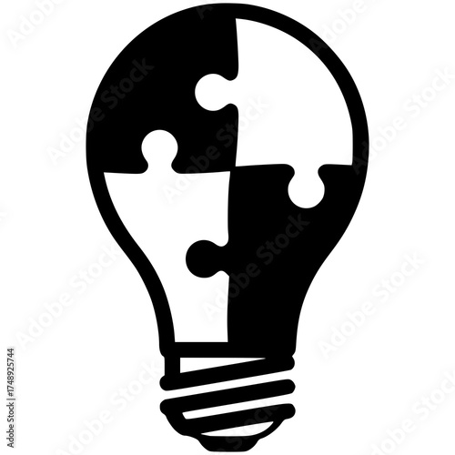 Innovation Solution: A stylized representation of a light bulb, cleverly segmented into puzzle pieces, symbolizing a perfect fusion of ideas and a novel solution.
