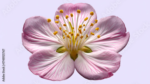 A close up of a flower with a white background