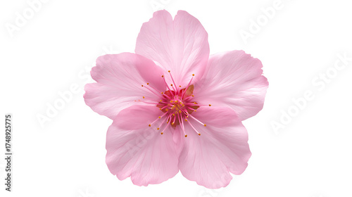 A single pink flower with a yellow center