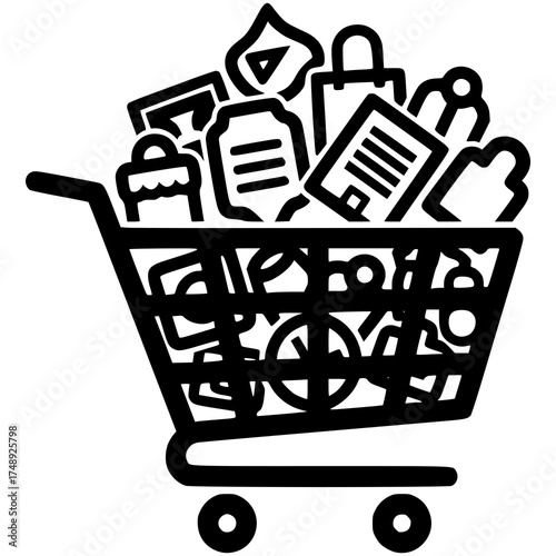 Shopping Cart Overflowing with Goods: A shopping cart overflowing with diverse goods, symbolizing abundance, choice, and the excitement of a fulfilling shopping experience.