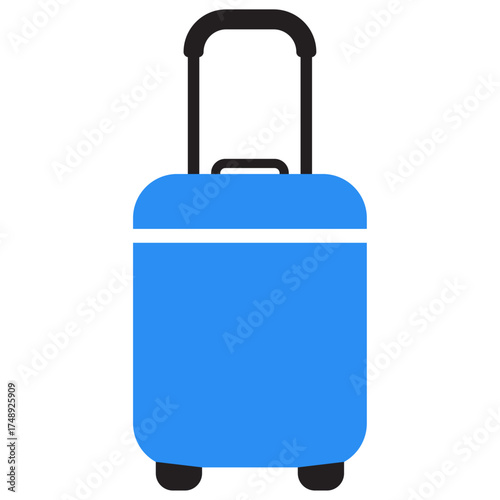 Blue Rolling Suitcase Icon with Telescopic Handle for Travel and Luggage Concepts
