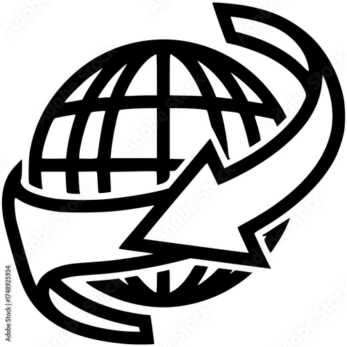 Global Network: An artistic rendering of the globe, intertwined with an arrow, suggesting global connectivity and worldwide interactions.