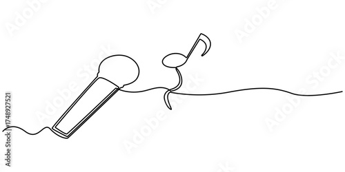 Continuous one line drawing of Hand holding microphone. Single line drawing illustration of for Microphone interview. World press freedom concept vector art. Doodle line illustration.