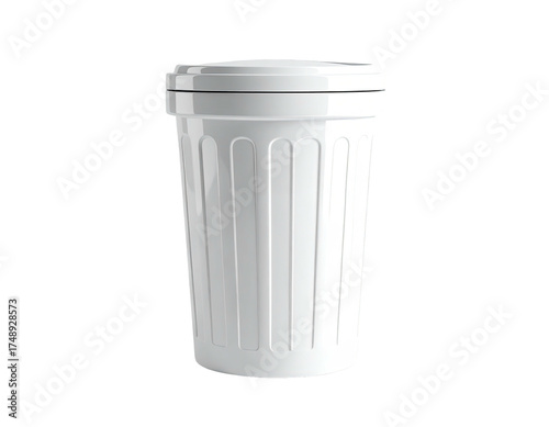 Wallpaper Mural A white, vertical trash receptacle with a lid, isolated against a black backdrop Torontodigital.ca