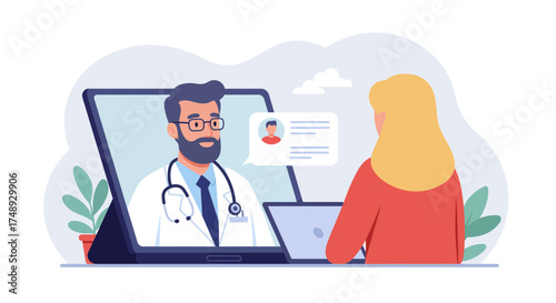 Virtual doctor visit offering convenient healthcare from home using telehealth technology, providing online medical consultation and health advice with compassion