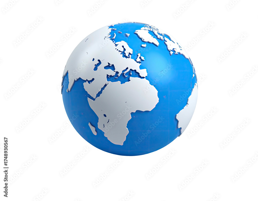 Fototapeta premium 3D rendering of Earth globe with continents visible, floating in black space