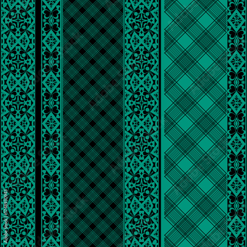 Black and green lace plaid stripes patchwork