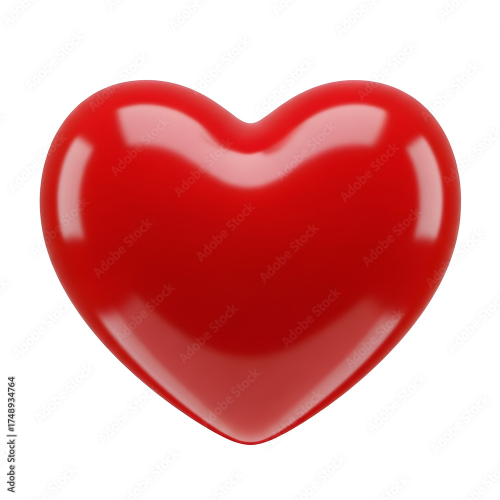 Fototapeta premium Red glossy heart 3D rendering isolated on white background symbol of love and health