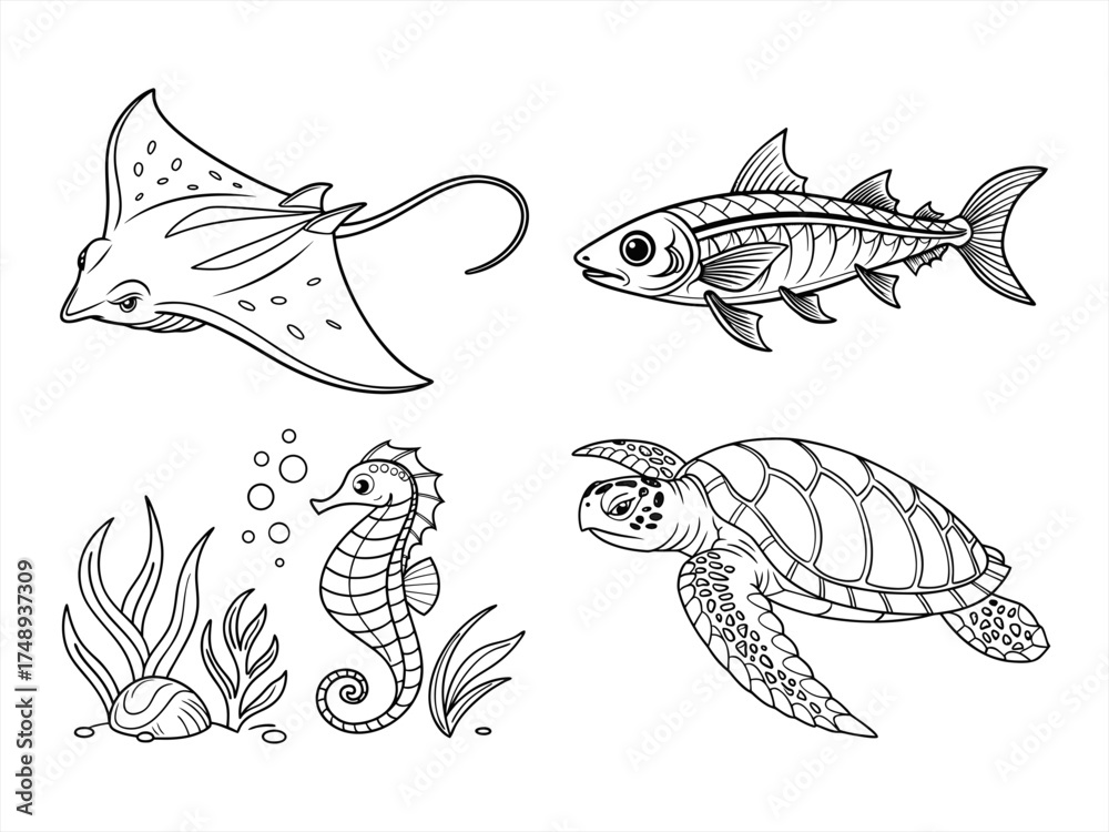 Fototapeta premium coloring page line art the animal black vector bundle