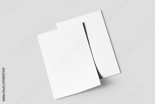 Two Blank White A4 Paper Sheets Overlapping on Clean Grey Background