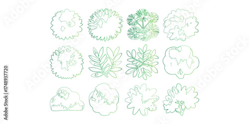 Collection of Green Tree Top View Outlines for Architectural and Landscape Planning Use