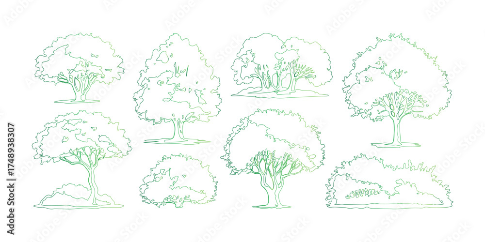 Fototapeta premium Green Tree Outline Collection for Ecological and Environmental Graphic Projects