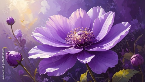 Fototapeta Naklejka Na Ścianę i Meble -  Purple Anemone Flower in Sunlight.