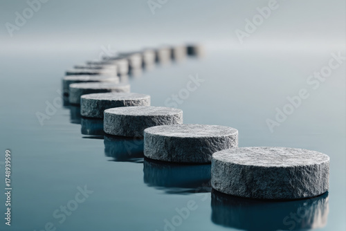 Glossy stepping stones forming a calm water path symbolizing learning and growth