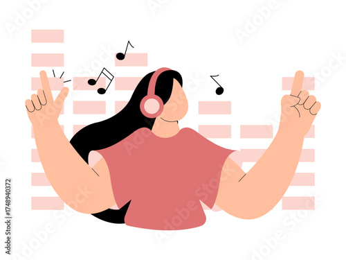 Woman enjoying music songs on headphones. Music Player illustration. Flat vector illustration.