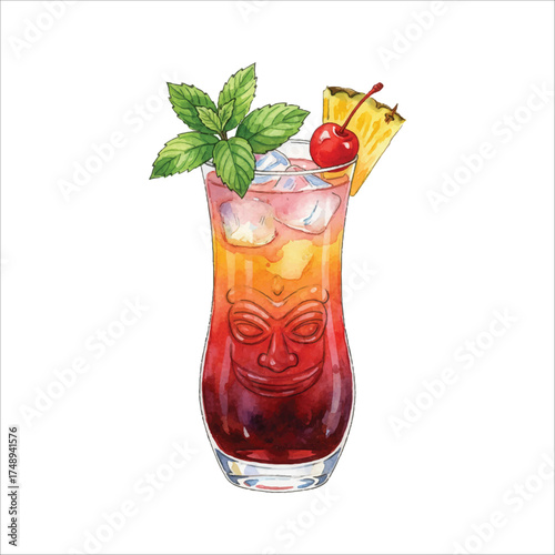 Watercolor Zombie Cocktail Illustration Isolated on White
