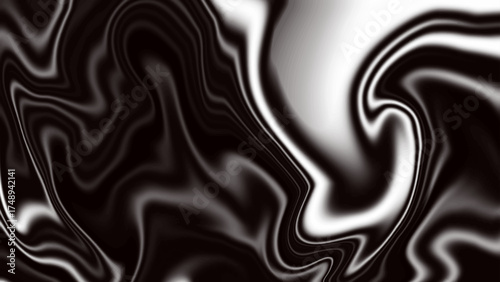 Elegant smooth silk or satin chrome abstract backdrop. Simple black, white, and gray wavy background texture.