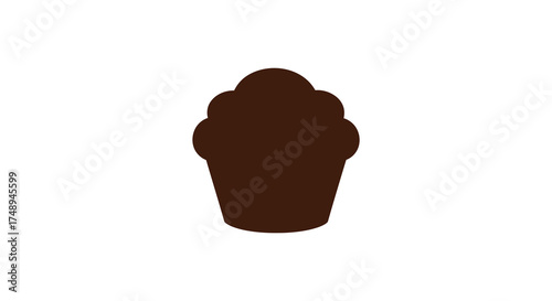 A single isolated dark brown cupcake with swirls of dark frosting on a clean silhouette