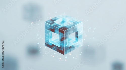 Explore a modern digital frontier with this stunning, translucent cube floating in a bright space, perfect for tech, data, and innovative concepts