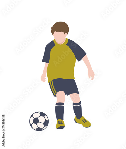 フラットイラスト　サッカーをしている男の子　全身