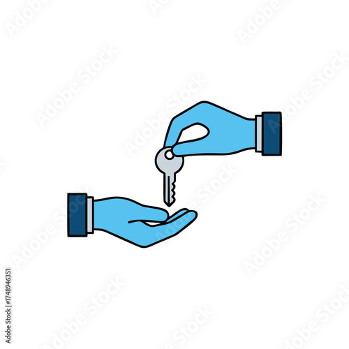 hand vector giving a key with a white background