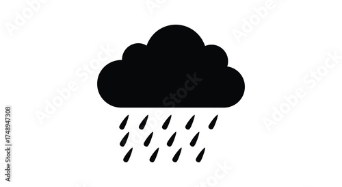 Silhouette of a dark cloud releasing heavy raindrops weather symbol silhouette