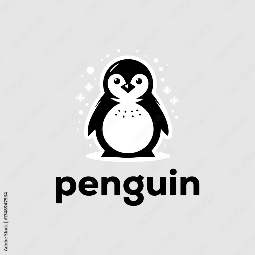 Obraz premium Cute Monochromatic Penguin Logo in Snow