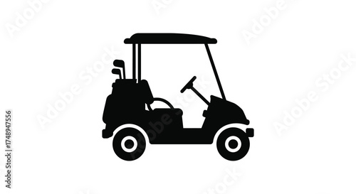 Simple silhouette icon of a golf cart with clubs for transportation and recreation on the golf course silhouette