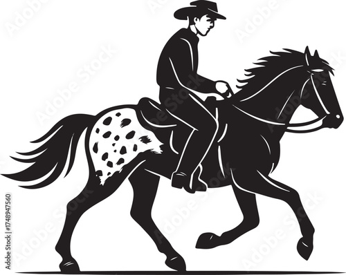PrintSilhouette of a cowboy riding a spotted horse