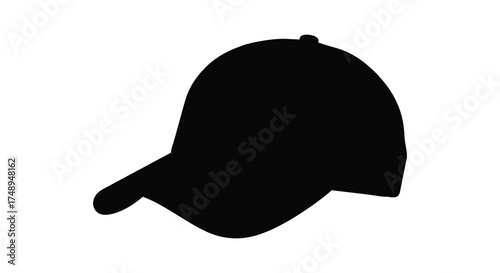 Simple black baseball cap with curved brim isolated on white for fashion and sports apparel design silhouette