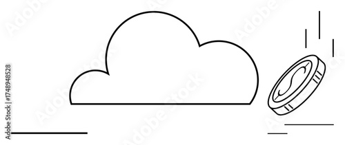 Minimalist cloud with a falling coin visualizes concepts thumbs up digital economy, cloud-based finance, technology, growth, innovation, and investment. Ideal for fintech, cryptocurrency, savings